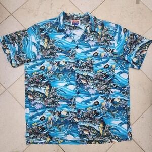 Vintage d'em crazy mens large tropical‎ cotton short sleeve ocean fish nautical